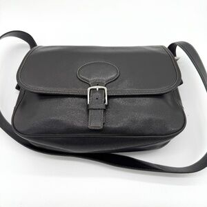 Coach 7750 Vintage Black Leather Buckle Flap Messenger Crossbody Bag circa 1998